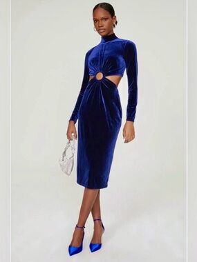 Ronny Kobo Collection Cut-out Dark Blue Velvet Midi Dress